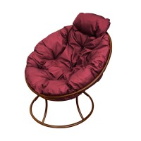Кресло Папасан мини коричневое + бордовая подушка