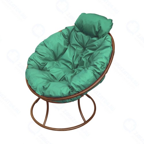 Кресло Папасан мини коричневое + зеленая подушка