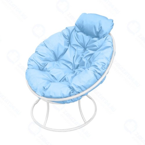 Садовое кресло M-GROUP Папасан мини без ротанга белое + голубая подушка