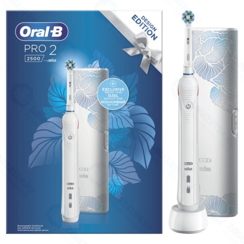 Зубная щетка электрическая ORAL-B Pro 2/D501.513.2X CrossAction White + чехол Листья