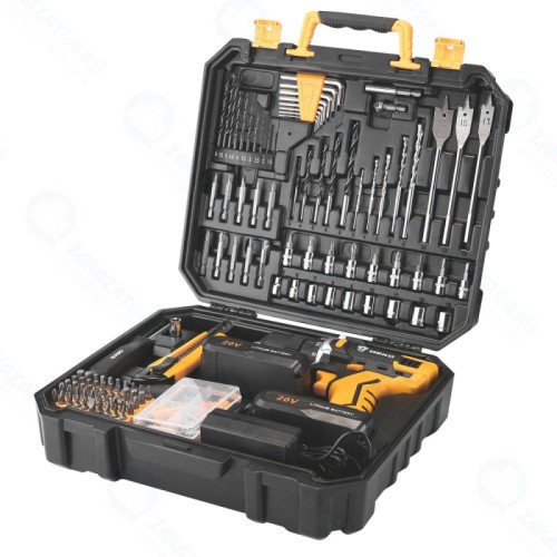 Аккумуляторная дрель-шуруповерт DEKO DKCD20FU-Li 2*20В 2Ач Li-Ion, набор инструментов 193 предмета