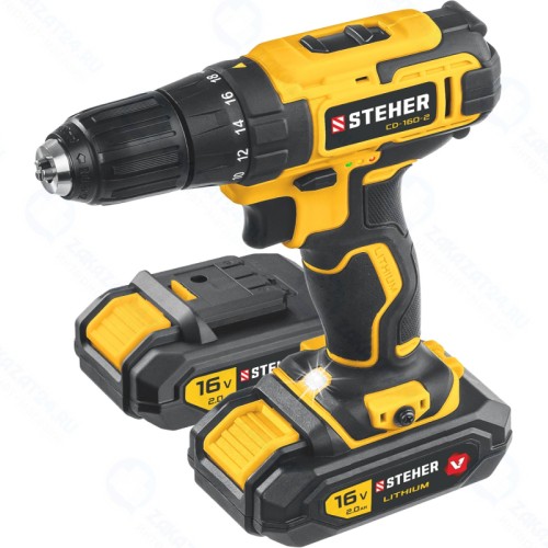 Дрель-шуруповерт STEHER CD-160-2, в кейсе, 2 АКБ (2Ач)