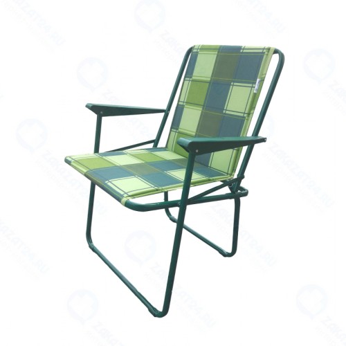 Кресло складное GARDEN STORY Фольварк жесткое (каркас зеленый, ткань зеленая клетка))