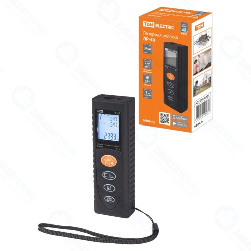 Рулетка лазерная TDM Electric ЛР-40, дальность 40 м, точность 2 мм, подсветка, IP54, 2хAAA, “Алмаз”