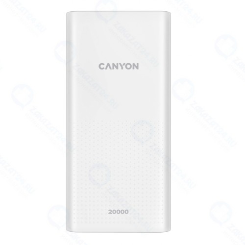 Ультраемкий внешний аккумулятор Canyon PB-2001, 20000 мАч, 2*USB-A, 5В/2,1А, белый