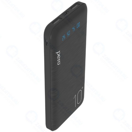 Внешний аккумулятор PERO PB03 10000 mAh, Li-Pol, output 2xUSB-A 2.1A, черный
