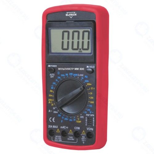 Мультиметр ELITECH ММ 300 1000В\перем.750В,перем.20А\пост.20А,200МОм,20мкФ,200кГц,ЖКдисплей,кор