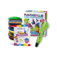 Набор для 3D творчества Funtastique 3 в 1, 3D ручка One зеленая + PLA 20 цветов + книга трафаретов (3-1-FP001A-G-PLA-20-SB)