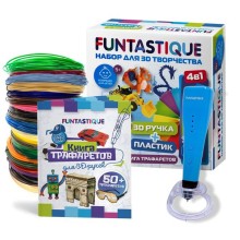 Набор для 3D творчества Funtastique 3D ручка Cleo синяя, с подставкой + PLA 20 цветов + книга трафаретов Boys (4-1-FPN04U-PLA-20-SB-Boys)
