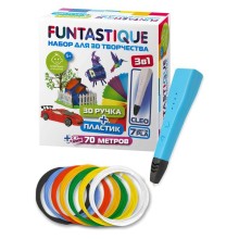 Набор для 3D творчества Funtastique 4 в 1, 3D ручка Cleo синяя + PLA 7 цветов + книга трафаретов (4-1-FPN04U-PLA-7-SB)