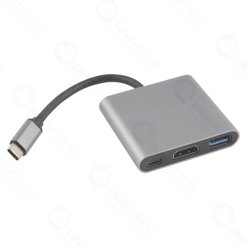 Разветвитель для компьютера BARN-HOLLIS Type-C 3 in 1, 4К, 60 Гц, металл, серый (УТ000027054)