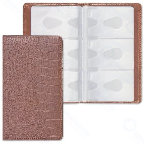 Визитница трехрядная Brauberg на 96 карт, под кожу крокодила, коричневая (231762)