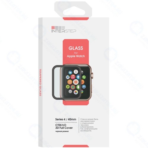 Защитное стекло с рамкой 3D InterStep для Apple Watch Series 4 40mm (IS-TG-APWA4403B-000B202)