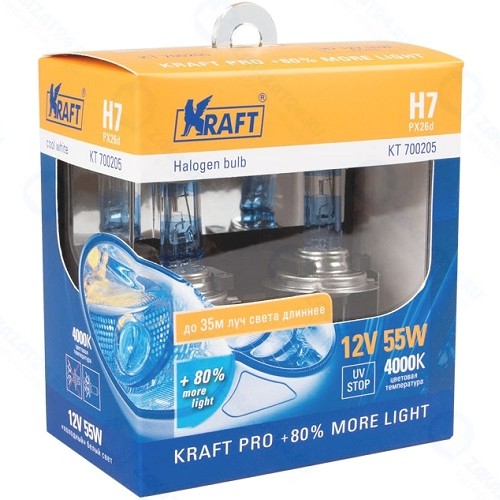 Автомобильные лампы Kraft Pro +80% More Light, 2 шт, H7, 12V, 55W (KT 700205)