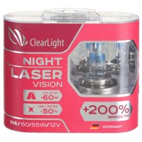 Лампа автомобильная галогенная Clearlight H4 12V-60/55W Night Laser Vision + 200%, 2 шт (MLH4NLV200)