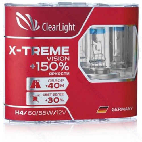 Лампа автомобильная галогенная Clearlight H4 12V-60/55W X-treme Vision + 150%, 2 шт (MLH4XTV150)