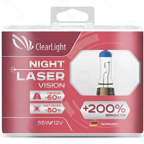 Лампа автомобильная галогенная Clearlight H7 12V-55W Night Laser Vision + 200%, 2 шт (MLH7NLV200)