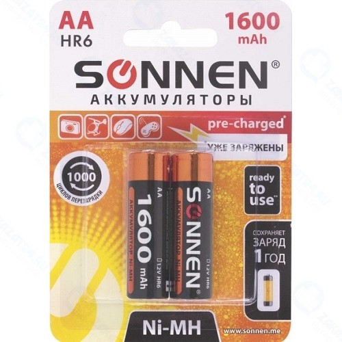 Батарейки Sonnen АА (HR06) 1600 mAh, 2 шт (454233)