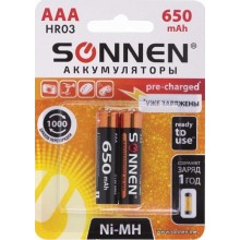 Батарейки Sonnen ААA (HR03) 650 mAh, 2 шт (454236) Батарейки Sonnen ААA (HR03) 650 mAh, 2 шт (454236)