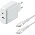 Быстрое сетевое зарядное устройство InterStep Power Delivery 3.0, 42W, USB C+A White с кабелем Type-C 2 м (IS-TC-2TCPDW42W-000B210)