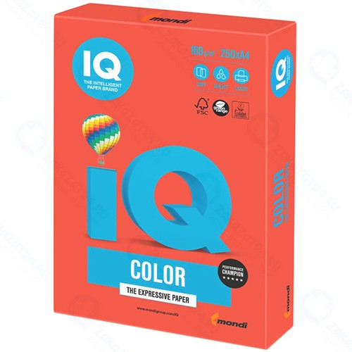 Цветная бумага для офиса IQ-COLOR А4, 160 г/м, 250 листов, кораллово-красная (110687)