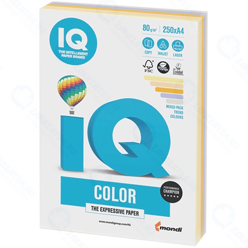 Цветная бумага для офиса IQ-COLOR А4, 80 г/м, 250 листов, микс тренд (110693)