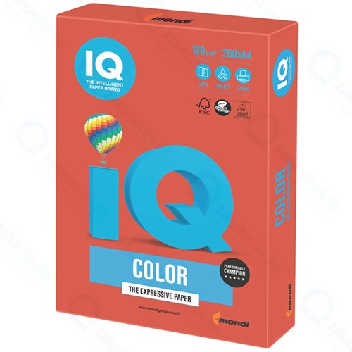 Цветная бумага для офиса IQ-COLOR А4, 120 г/м, 250 листов, кораллово-красная (110771)