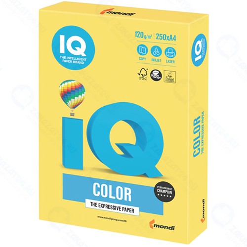 Цветная бумага для офиса IQ-COLOR А4, 120 г/м, 250 листов, канареечно-желтая (110772)
