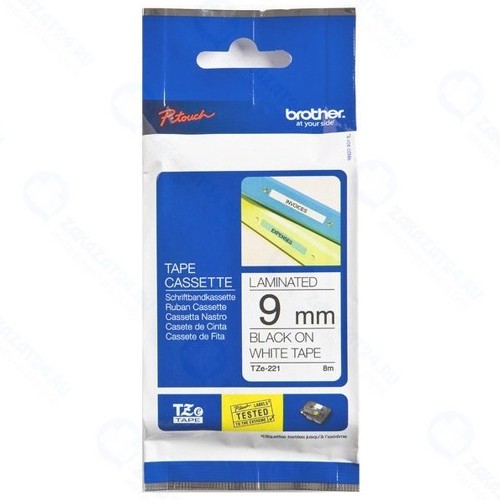 Лента для печати наклеек Brother TZE221 черный на белом фоне, 8 м