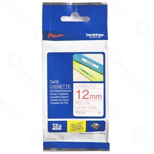 Лента для печати наклеек Brother TZE232 красный на белом фоне, 8 м