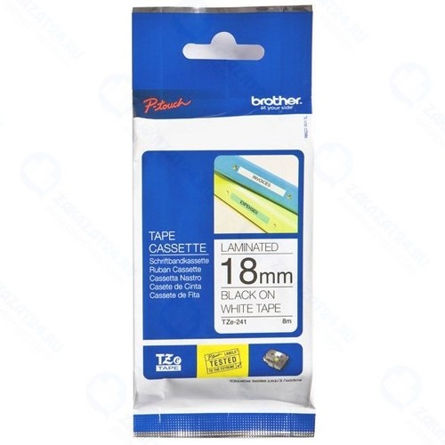 Лента для печати наклеек Brother TZE241 черный на белом фоне, 8 м