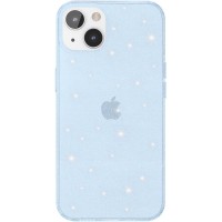 Чехол Deppa Chic для Apple iPhone 13, голубой/прозрачный/серебристые блестки (87927)
