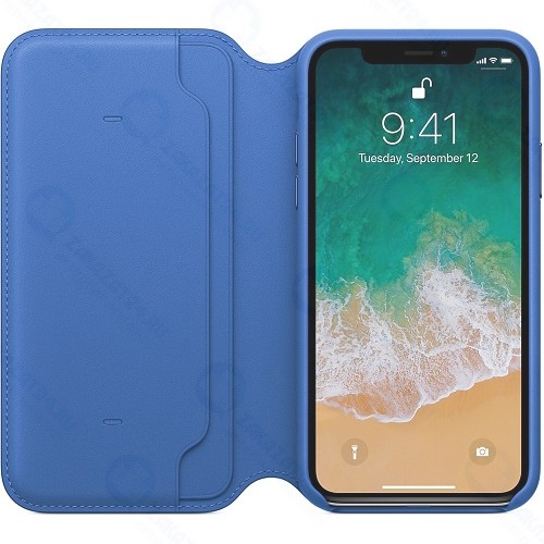 Чехол Apple Leather Folio  для iPhone X Electric Blue (MRGE2ZM/A)