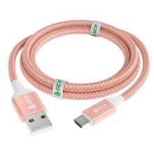 Кабель GCR USB-A/microUSB 3A QC 3.0, 1 м, розовый/белый (52473)