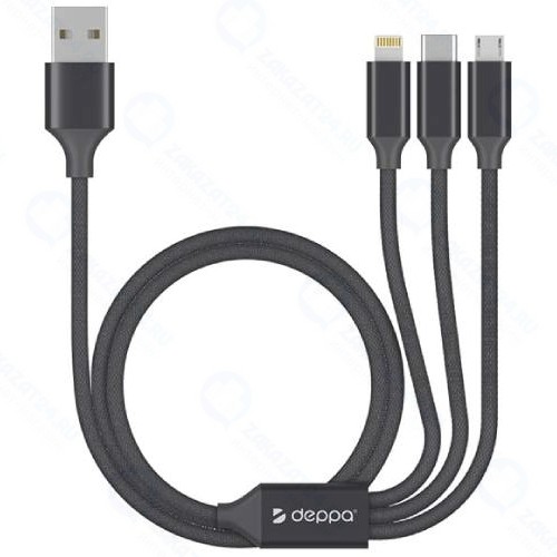 Кабель для iPod, iPhone, iPad Deppa Ligthning - microUSB/USB-C, 1,2 м (72299)