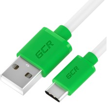 Кабель GCR USB/Type-C 0,5 м 5A QC 3.0, белый/зеленый (GCR-52718)