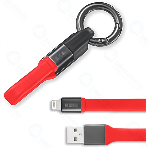 Кабель-брелок для iPod, iPhone, iPad InterStep MFI, плоский, 0,1m Red (IS-DC-FTPEMFIRD-010B210)