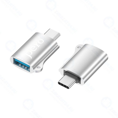 Адаптер PERO AD02 OTG USB Type-C/USB 2.0, серебристый (PRAD02TUSR)