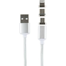 Кабель Red Line 3 в 1 USB Type-C/8-pin/micro USB Silver (УТ000012863)