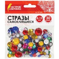 Стразы самоклеящиеся ОСТРОВ-СОКРОВИЩ круглые, 5 цветов (661386)