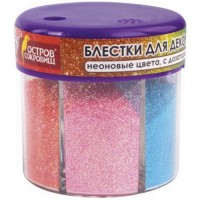Блестки для декора ОСТРОВ-СОКРОВИЩ 6 цветов, диспенсер с дозатором, неоновые (662223)