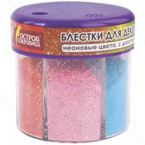 Блестки для декора ОСТРОВ-СОКРОВИЩ 6 цветов, диспенсер с дозатором, неоновые (662223)