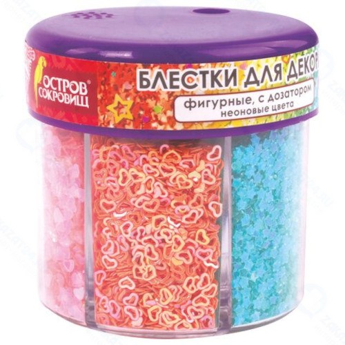 Блестки для декора ОСТРОВ-СОКРОВИЩ 6 цветов, диспенсер с дозатором, неоновые (662226)