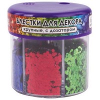 Блестки для декора ОСТРОВ-СОКРОВИЩ 6 цветов, крупные, шестигранные, диспенсер с дозатором (662227)