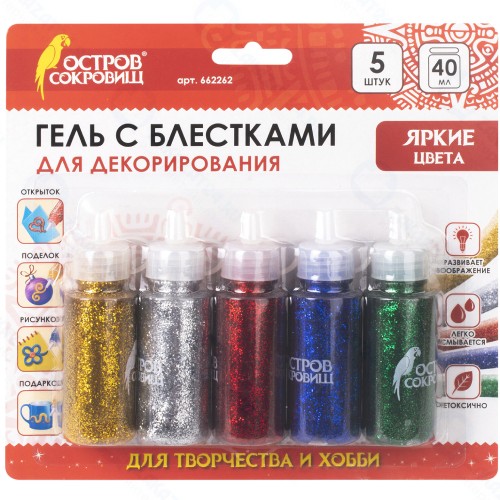 Гель с блёстками ОСТРОВ-СОКРОВИЩ 5 цветов (662262)