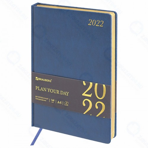 Ежедневник Brauberg Iguana, датированный 2022 210х297 мм А4, синий (112909)