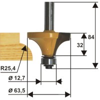 Фреза по дереву Энкор ф63,5х32 мм R25,4 мм, хвостовик 12 мм (10544)