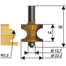 Фреза по дереву Энкор ф22,2 мм R3,2 мм, хвостовик 8 мм (10550)
