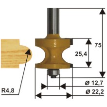 Фреза по дереву Энкор ф22,2 мм R4,8 мм, хвостовик 12 мм (10556)