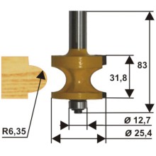 Фреза по дереву Энкор ф25,4 мм R6,35 мм, хвостовик 12 мм (10557)